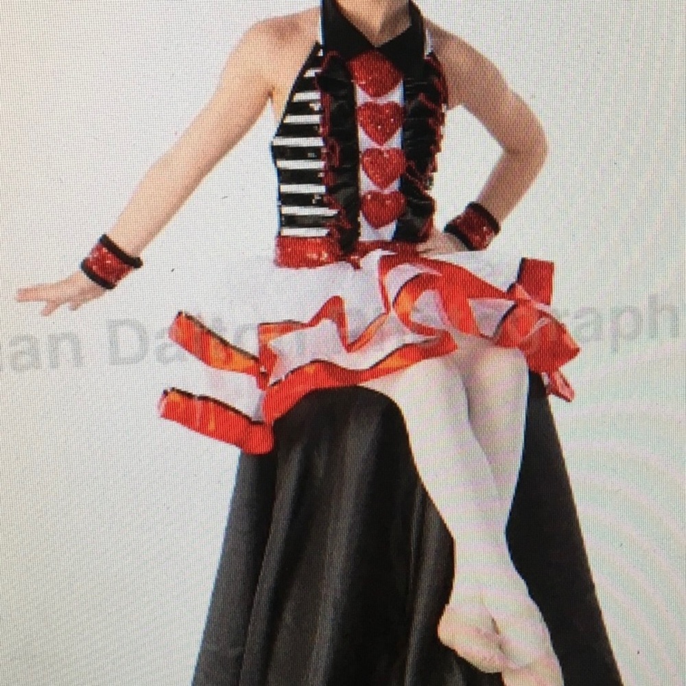 Glamour Costumes, child small, black, white, red, sequins, smoke free home,